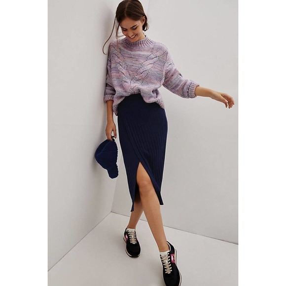 Anthropologie Maeve Leanna Knit Midi Skirt Navy XS - Picture 1 of 7